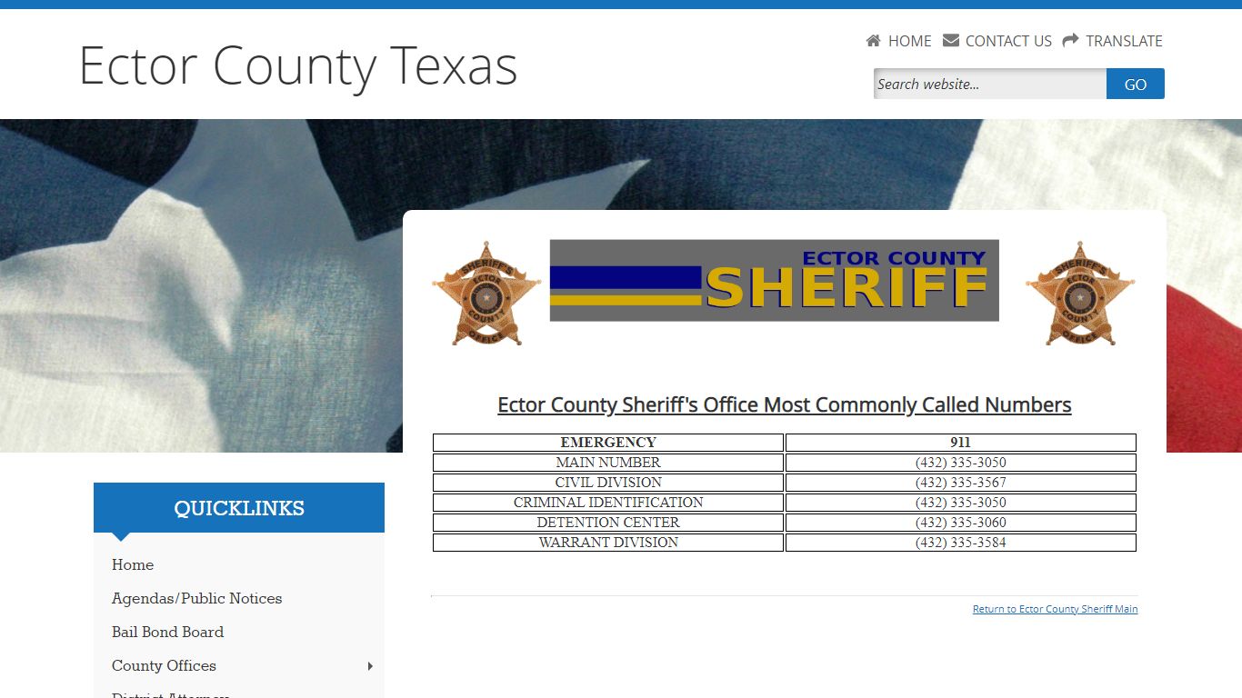 Welcome to Ector County Sheriff Contact Numbers Webpage!